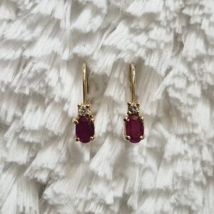 Vintage 14k Gold Ruby & Diamond Drop Earrings